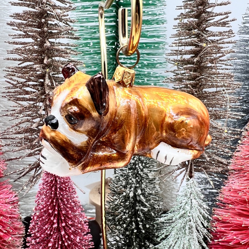 Joy To The World Polish Glass Boxer Dog Christmas Ornament